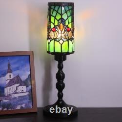 Small Tiffany Table Lamp Stained Glass Candlestick Style Table Light Green Li