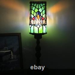 Small Tiffany Table Lamp Stained Glass Candlestick Style Table Light Green Li