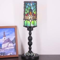 Small Tiffany Table Lamp Stained Glass Candlestick Style Table Light Green Li