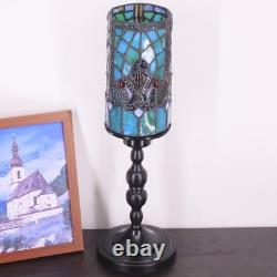 Small Tiffany Table Lamp Stained Glass Candlestick Style Table Light Green Li