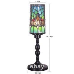 Small Tiffany Table Lamp Stained Glass Candlestick Style Table Light Green Li