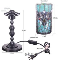 Small Tiffany Table Lamp Stained Glass Candlestick Style Table Light Green Li