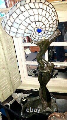 Spectacular Mermaid Holding Stained Glass Nautilus Lamp 28
