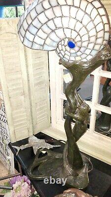 Spectacular Mermaid Holding Stained Glass Nautilus Lamp 28