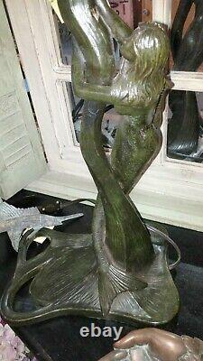 Spectacular Mermaid Holding Stained Glass Nautilus Lamp 28