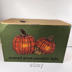 Stain Glass double pumpkin Tiffany style harvest fall autumn pumpkin lamp light