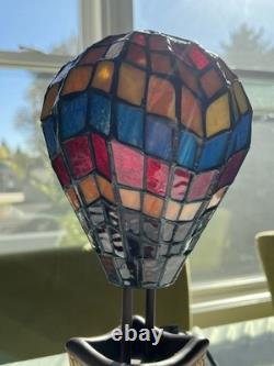 Stained Glass And Metal Lamp Dated 2007 Weighty And Well Crafted