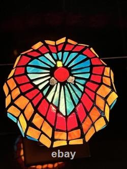Stained Glass And Metal Lamp Dated 2007 Weighty And Well Crafted