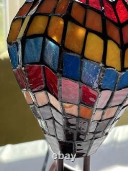 Stained Glass And Metal Lamp Dated 2007 Weighty And Well Crafted