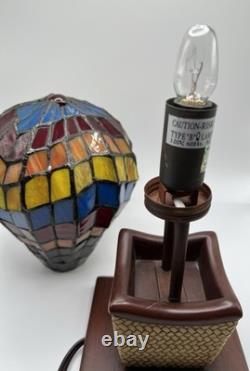 Stained Glass And Metal Lamp Dated 2007 Weighty And Well Crafted