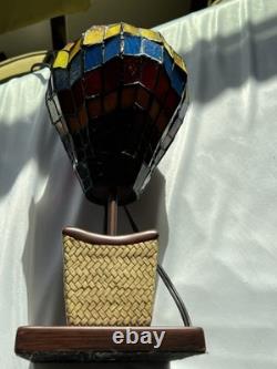 Stained Glass And Metal Lamp Dated 2007 Weighty And Well Crafted