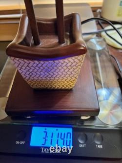 Stained Glass And Metal Lamp Dated 2007 Weighty And Well Crafted