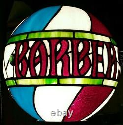 Stained Glass Barber Shop Globe Lamp Sign Vintage Antique Style