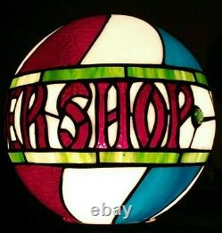 Stained Glass Barber Shop Globe Lamp Sign Vintage Antique Style