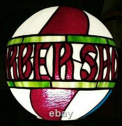 Stained Glass Barber Shop Globe Lamp Sign Vintage Antique Style