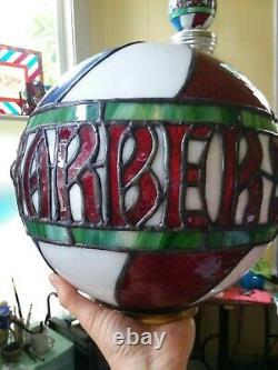 Stained Glass Barber Shop Globe Lamp Sign Vintage Antique Style