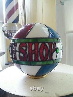 Stained Glass Barber Shop Globe Lamp Sign Vintage Antique Style