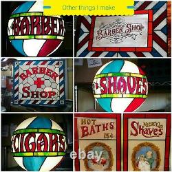 Stained Glass Barber Shop Globe Lamp Sign Vintage Antique Style