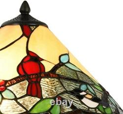 Stained Glass Cardinal Table Lamp Tri-Lit Accent Light Tiffany Style Resin Base