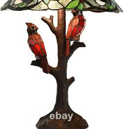 Stained Glass Cardinal Table Lamp Tri-Lit Accent Light Tiffany Style Resin Base