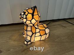 Stained Glass Cat Lamp Bobble Head Tiffany Style Light Orange White Night Light