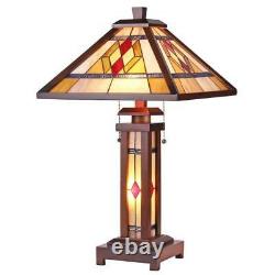 Stained Glass Chloe Lighting Mission 3 Light Double Lit Table Lamp 15 Shade