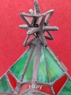 Stained Glass Christmas Tree Luminary Lamp. Working Lighted Genuine Art Decor