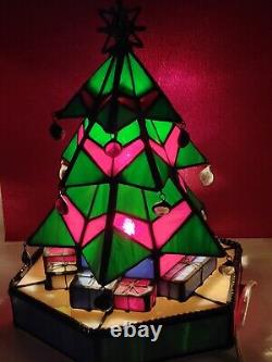 Stained Glass Christmas Tree Luminary Lamp. Working Lighted Genuine Art Decor