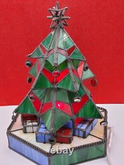 Stained Glass Christmas Tree Luminary Lamp. Working Lighted Genuine Art Decor