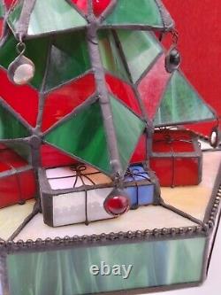 Stained Glass Christmas Tree Luminary Lamp. Working Lighted Genuine Art Decor