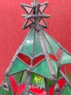 Stained Glass Christmas Tree Luminary Lamp. Working Lighted Genuine Art Decor