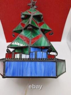 Stained Glass Christmas Tree Luminary Lamp. Working Lighted Genuine Art Decor