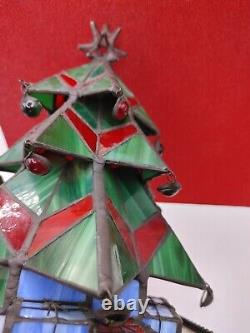 Stained Glass Christmas Tree Luminary Lamp. Working Lighted Genuine Art Decor