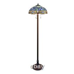 Stained Glass Dragonfly-Style Dark Bronze 3 Light Floor Lamp 18 Wide