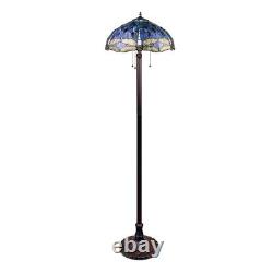 Stained Glass Dragonfly-Style Dark Bronze 3 Light Floor Lamp 18 Wide