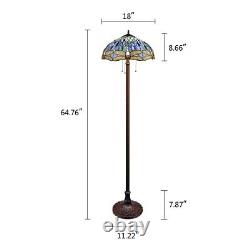 Stained Glass Dragonfly-Style Dark Bronze 3 Light Floor Lamp 18 Wide