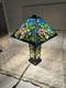 Stained Glass Floral Pattern Table Lamp Triangle Shade Art Multicolor
