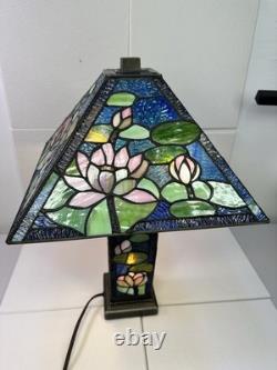 Stained Glass Floral Pattern Table Lamp Triangle Shade Art Multicolor