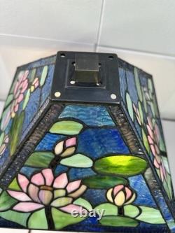 Stained Glass Floral Pattern Table Lamp Triangle Shade Art Multicolor