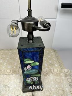 Stained Glass Floral Pattern Table Lamp Triangle Shade Art Multicolor