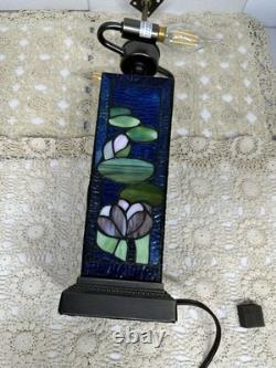Stained Glass Floral Pattern Table Lamp Triangle Shade Art Multicolor