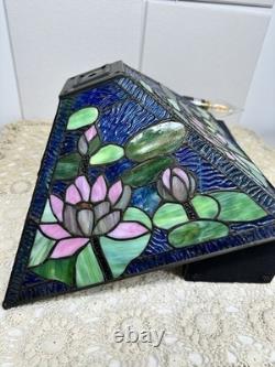 Stained Glass Floral Pattern Table Lamp Triangle Shade Art Multicolor