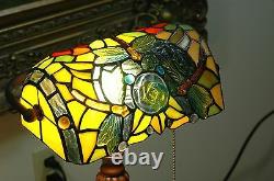 Stained Glass Handcrafted Dragonfly Turtleback Banker's Lamp Table Desk Lamp