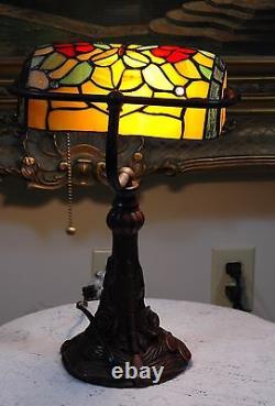 Stained Glass Handcrafted Dragonfly Turtleback Banker's Lamp Table Desk Lamp