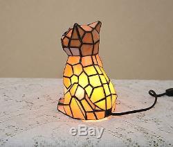 Stained Glass Handcrafted Kitty Cat Night Light Table Desk Lamp