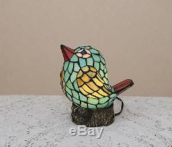 Stained Glass Handcrafted Lovely Bird Night Light Table Desk Lamp. Cute