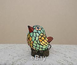 Stained Glass Handcrafted Lovely Bird Night Light Table Desk Lamp. Very Cute