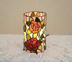 Stained Glass Handcrafted Round Desktop Rose Flower Night Light Table Lamp