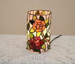 Stained Glass Handcrafted Round Desktop Rose Flower Night Light Table Lamp