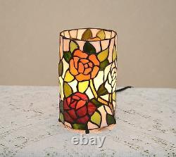 Stained Glass Handcrafted Round Desktop Rose Flower Night Light Table Lamp